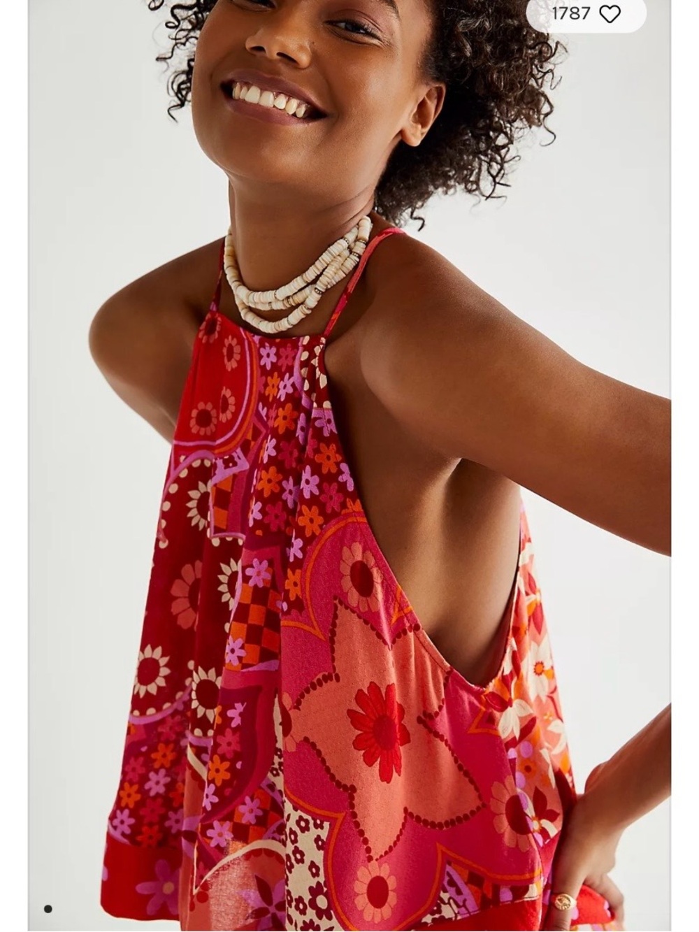 Free People | I Dare You, Red & Pink Floral Halter Tank, Size L - EUC